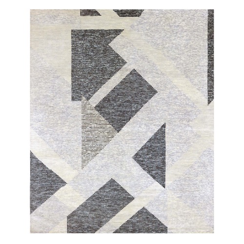 Gainsboro Gray, Organic Wool Hand Knotted, Geometric Art Deco Collection Soft to the Touch, Oriental Rug