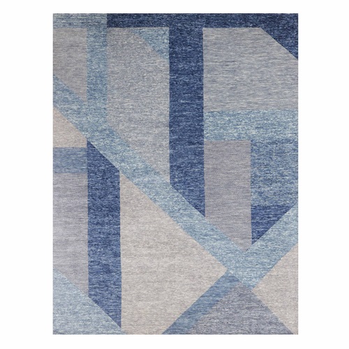 Beau Blue, Geometric Art Deco Collection Soft to the Touch, Extra Soft Wool Hand Knotted, Oriental Rug