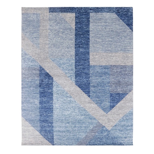 Beau Blue, Natural Wool Hand Knotted, Geometric Art Deco Collection Soft to the Touch, Oriental Rug