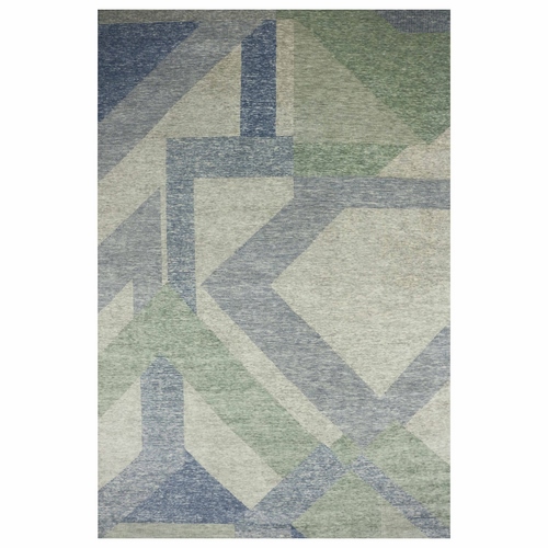 Camouflage Green, Geometric Art Nouveau Collection, Natural Wool Hand Knotted, Oversized Oriental Rug