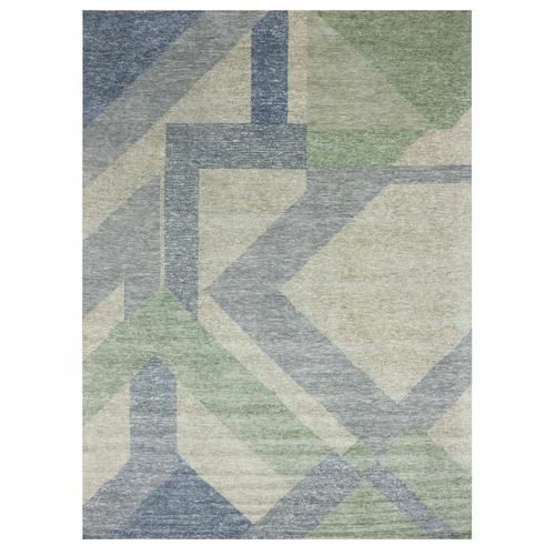 Camouflage Green, Hand Knotted Geometric Art Deco Collection, Organic Wool, Oversized Oriental 