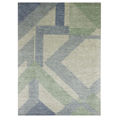 Camouflage Green, 100% Wool Hand Knotted, Geometric Art Nouveau Collection, Oriental Rug