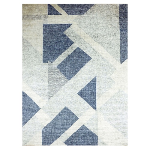 Stone Blue, Geometric Art Nouveau Collection, Extra Soft Wool Hand Knotted, Oversized Oriental Rug