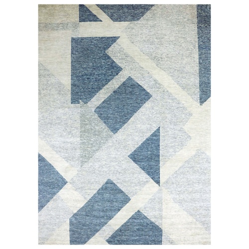 Stone Blue, Geometric Art Nouveau Collection, Natural Wool Hand Knotted, Oversized Oriental Rug