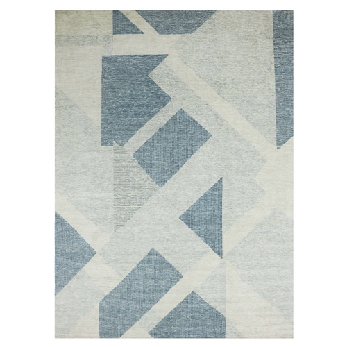 Stone Blue, Hand Knotted Geometric Art Nouveau Collection, Organic Wool, Oriental Rug