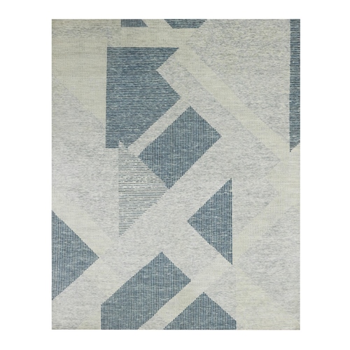 Stone Blue, Geometric Art Deco Collection, Pure Wool Hand Knotted, Oriental Rug