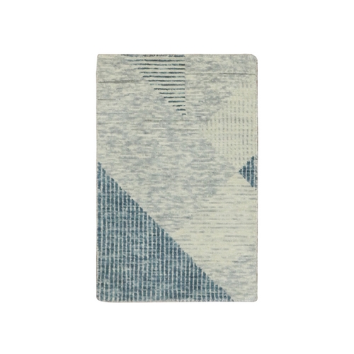 Stone Blue, Extra Soft Wool Hand Knotted, Geometric Art Nouveau Collection, Mat Oriental Rug