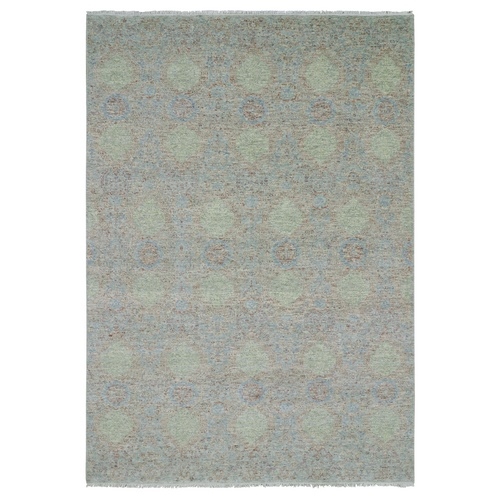 Green, Hand Knotted Rug, Tone on tone Obscured and Subtle Collection, Natural Dyes Soft Wool, Oriental Rug