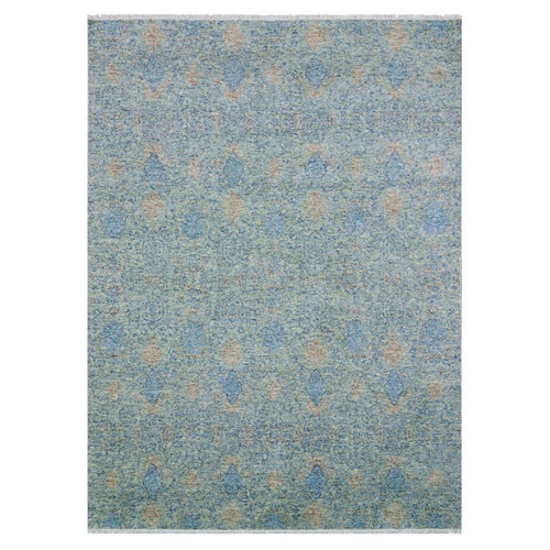 Blue, Hand Knotted  Tone on tone Obscured and Subtle Collection, Soft pile, Pure Wool, Oriental Rug