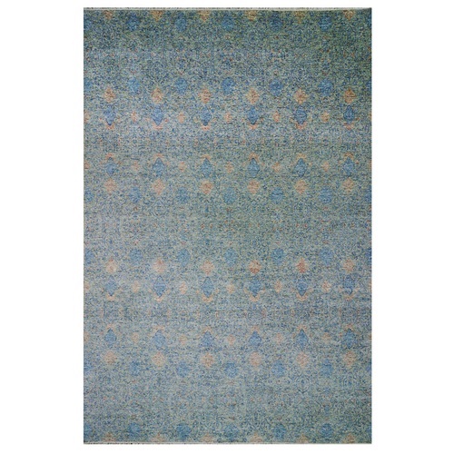 Blue, Oversize Natural Dyes, Tone on tone Obscured and Subtle Collection, Pure Wool, Hand Knotted, Soft pile, Oriental Rug