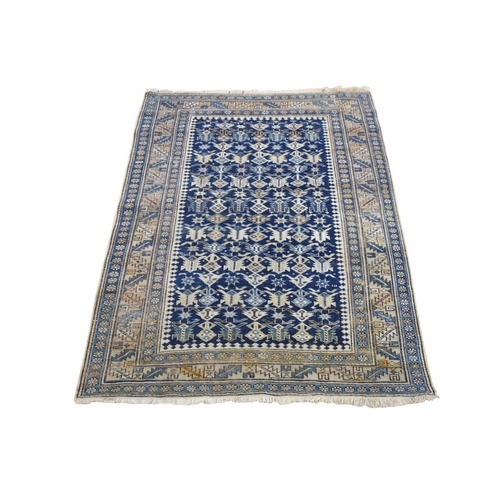 Midnight Blue, Antique Caucasian Shirvan with Serrated Leaf Border, Hand Knotted, Pure Wool Oriental 