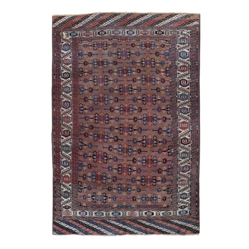 Cacao Brown, Bokhara Antique Turkaman Yamut with Geometric Guls, Soft Wool Hand Knotted, Good Condition Even Wear Clean, Oriental 