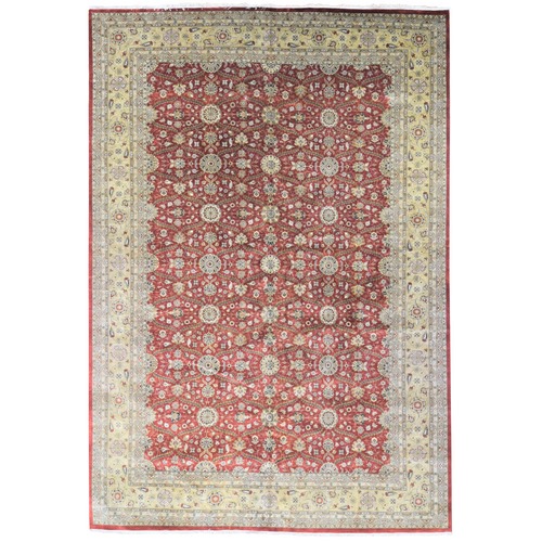 Rust Red, Hereke Design with All Over Design, 300 KPSI Hand Made, Wool and Silk Hand Knotted, Oversized Oriental Rug