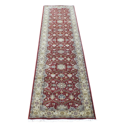 Rust Red, Hereke Design with All Over Design, 300 KPSI Wool and Silk Hand Knotted, Runner Oriental Rug