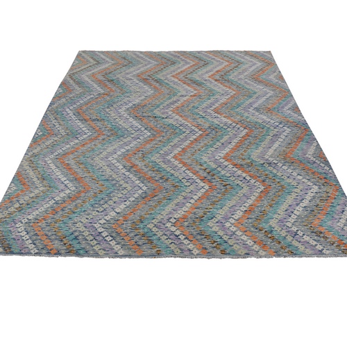 Colorful, Hand Woven Afghan Maimana Kilim with Zig Zag Design, Veggie Dyes Pure Wool, Oriental Rug
