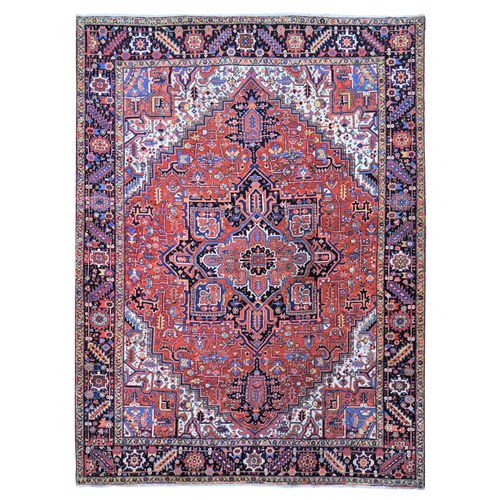 Terracotta Red, Antique Persian Heriz, Natural Wool Mint Condition Hand Knotted Full Pile, Oriental 