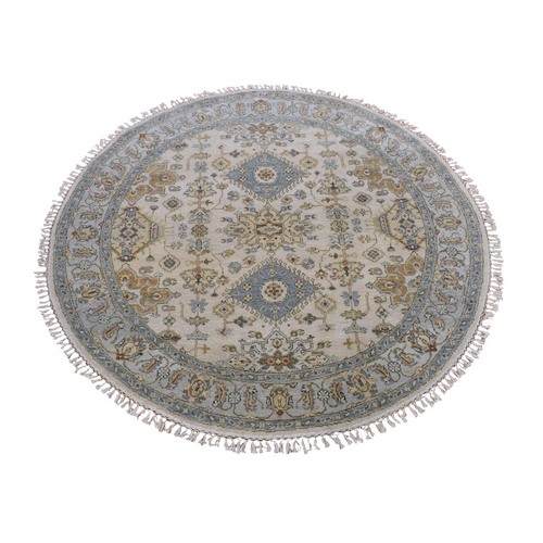 Ivory, Karajeh Design, Soft and Pure Wool, Hand Knotted, Round Oriental Rug