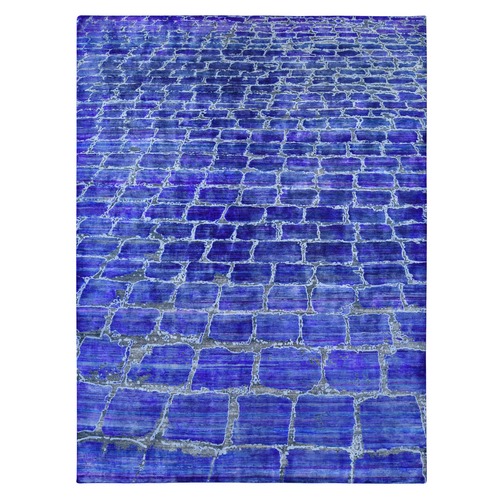 THE PURPLE WALL, Modern, Sari Silk with Textured Wool, Hand Knotted, Oriental 
