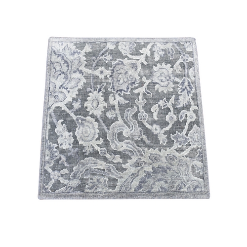 Gray, Silk with Textured Wool, Hand Knotted, Oushak Influence, Sample Fragment, Oriental Rug Gray, Silk with Textured Wool, Hand Knotted, Oushak Influence, Sample Fragment, Oriental Rug