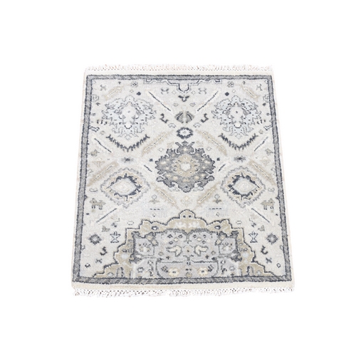 Ivory, Oushak Design, All Wool, Hand Knotted, Sample, Squarish Oriental Rug