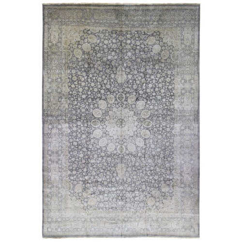 Gray, Persian Tabriz Sheikh Safi Design, Hand Knotted Pure Wool, Oversized Oriental 