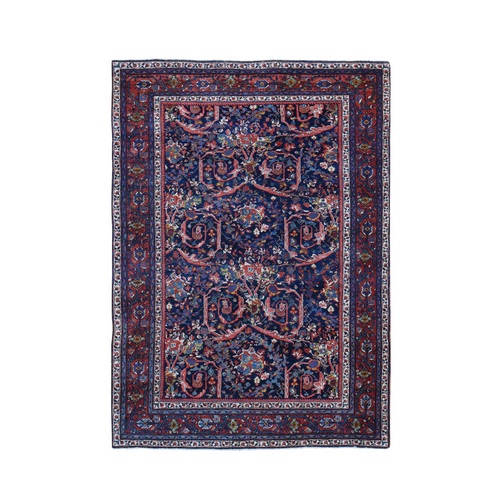 Navy Blue, Antique Persian Tabriz Full Pile ,Clean and Soft to the Touch, Rare Mustaffi Design, Pure Wool, Hand Knotted Oriental Rug