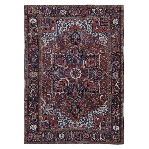 Rust Red, Vintage Persian Heriz, Good Condition With Some Wear, Clean Sides and Ends Professionally Secured, Soft Wool Hand Knotted, Oriental Rug