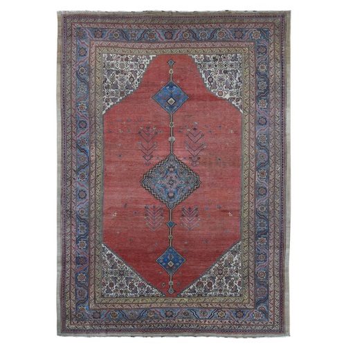 Terracotta Red, Antique Persian Bakshaish  Encored Medallion Design with Camel Hair, Hand Knotted, Even Wear, Clean, Sides and Ends Professionally Secured, Oversized Oriental 