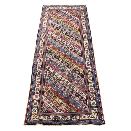 Multicolored, Antique Caucasian Gendge, Hand Knotted, Pure Wool, Excellent Condition Runner Oriental Rug