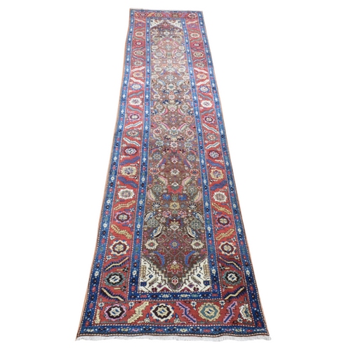 Almond Brown, Antique Persian Bakshaish, Excellent Condition, Hand Knotted, Pure Wool Runner Oriental 