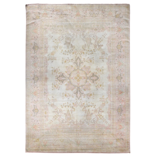 Cream Color, Antique Turkish Oushak with Soft Pastel Colors, Clean, Nice Soft Pile Throughout, Sides and Edges Professionally Secured, Hand Knotted, Pure Wool Oversized Oriental Rug