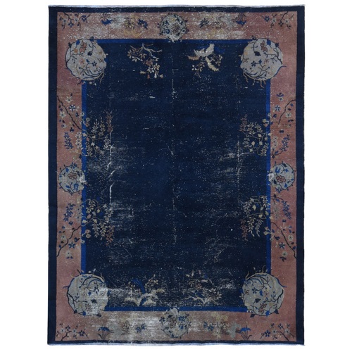 Midnight Blue, Antique Chinese Peking, Clean, Sides and Ends Reselvedge by Hand and Secured, Areas of Wear Throughout, Hand Knotted Pure Wool Oriental Rug