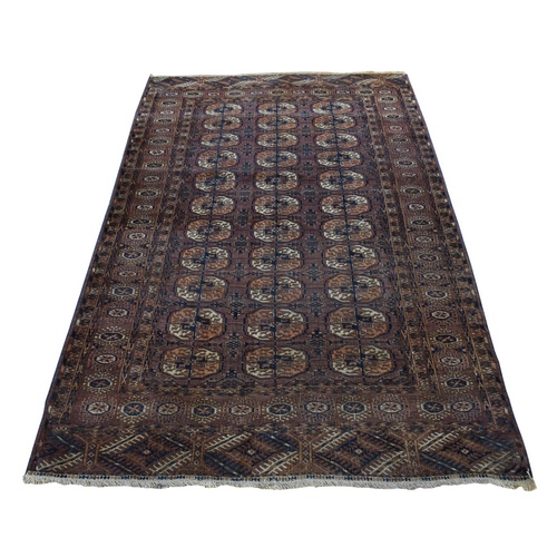 Taupe Brown, Antique Tekke Bokara with Elephant Feet Design, Hand Knotted, Soft Wool, Evenly Worn, Clean, Sides and Edges Professionally Secured, Oriental Rug