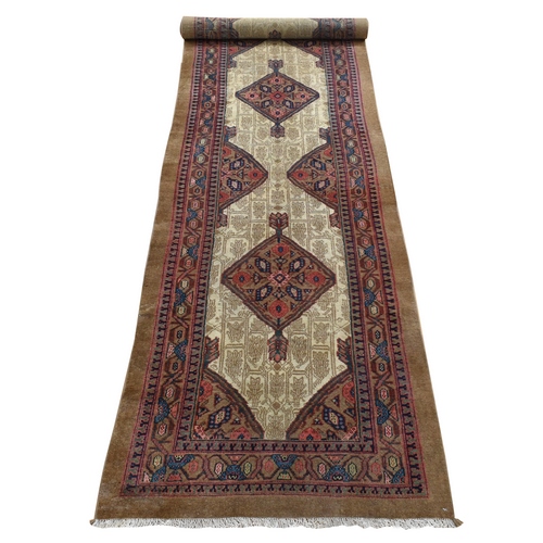 Taupe Brown, Antique Persian Camel Hair Serab, Pure Wool, Hand Knotted, Clean, Sides and Ends Professionally Secured, Wide and Extra Long Runner, Oriental Rug