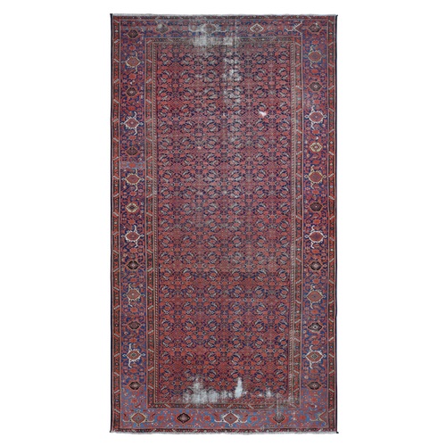 Indian Red, Antique Persian Malayer, Herat Mahi All over Design,100% Wool, Areas of Wear, Sides and Ends Professionally Secured, cleaned, Hand Knotted, Oriental Rug