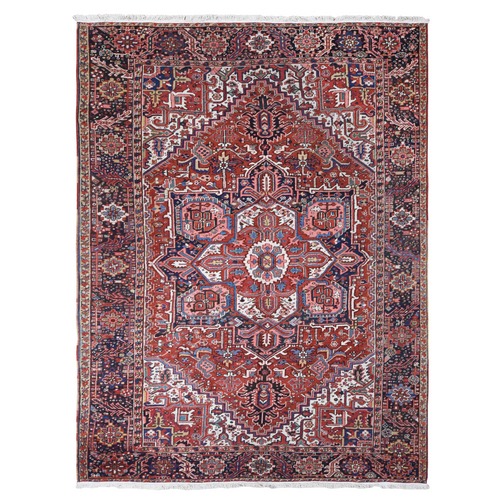 Chili Red, Antique Persian Heriz, Soft and Full Pile, Pure Wool, Sides and Ends Professionally Secured, cleaned, Hand Knotted, Oriental Rug