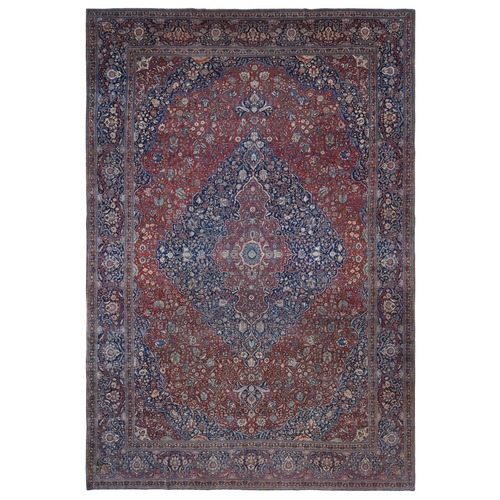 Barn Red, Antique Persian Kashan Debir, Hand Knotted, Pure Wool, Dense Weave, Soft, Evenly Worn, Sides and Ends Professionally Secured, cleaned, Oversize Oriental Rug