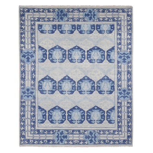 Blue, Arts and Crafts Large Element Repetitive Design, Hand Knotted, Hand Spun Wool Oriental 