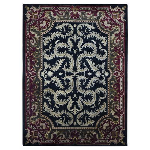 Eerie Black, Modern Nepali Weave with European Design, Hand Knotted, On Clearance, Soft to the Touch Wool, Oriental Rug