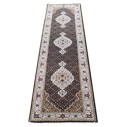 Cream Color, Tabriz Mahi with Fish Medallions Design 175 KPSI, 100% Wool Hand Knotted, Runner Oriental 