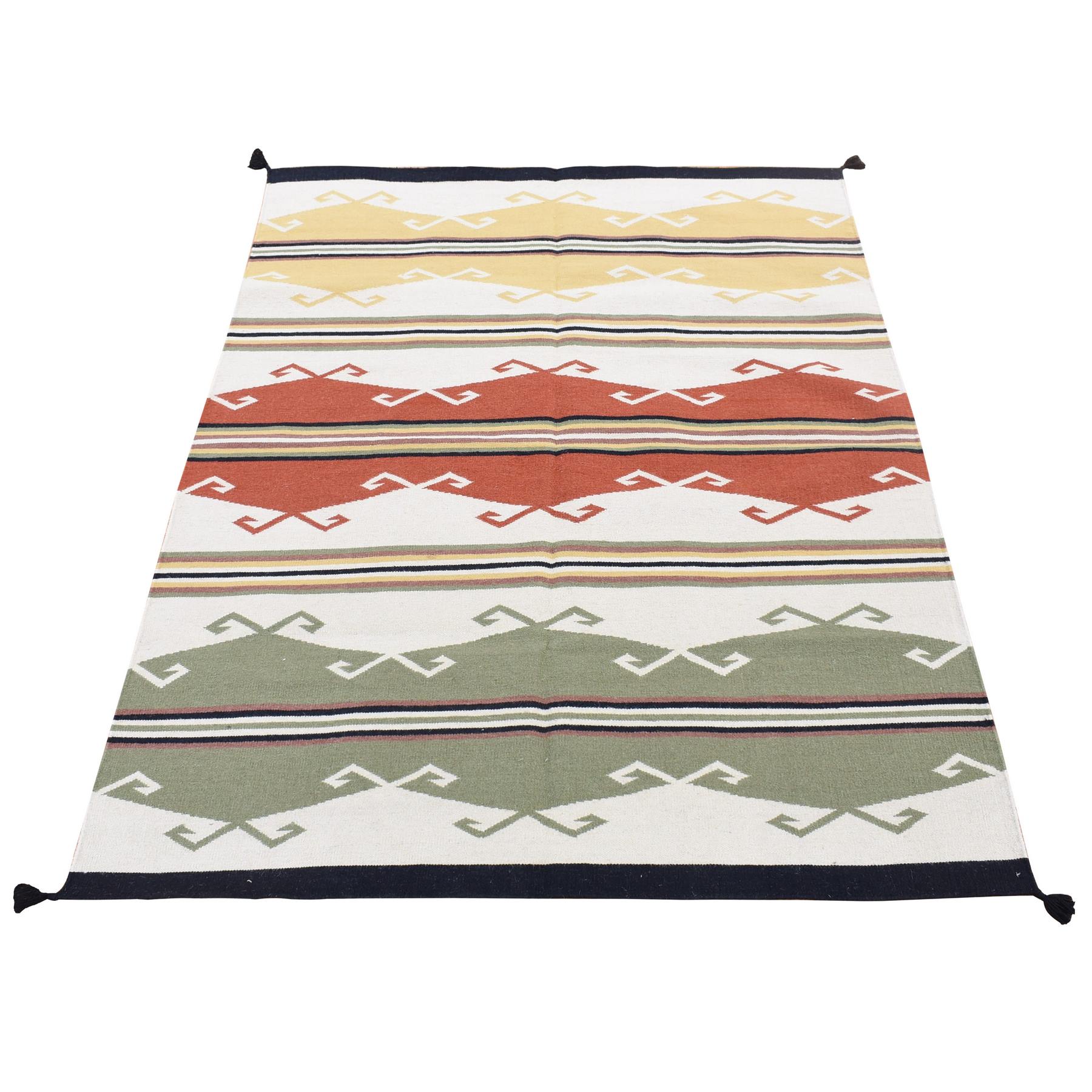 Ivory, Navajo Design, Flat Weave Vegetable Dyes, Extra Soft Wool Hand Woven, Oriental Rug
