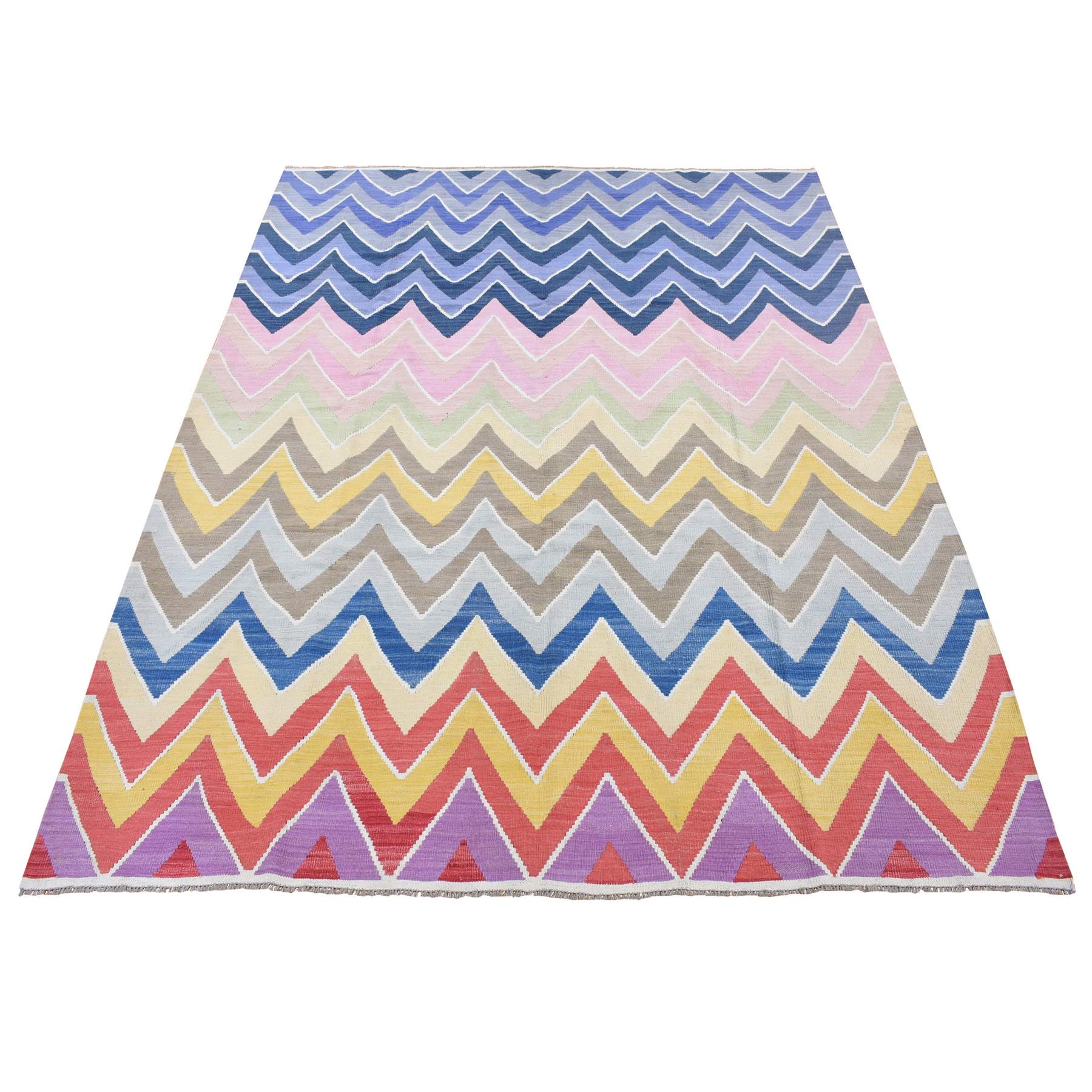Colorful, Afghan Kilim Chevron Design, Flat Weave Vegetable Dyes, Soft Wool Hand Woven, Reversible Oriental 