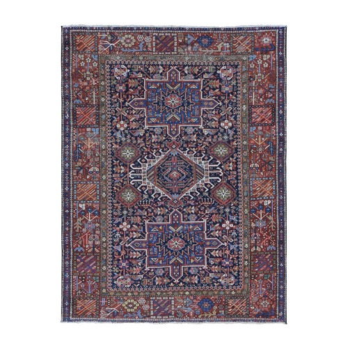 Yale Blue, Antique Persian Karajeh, Good Condition Throughout with Only Slight Wear, Soft Wool Hand Knotted, Clean, Sides and Ends Professionally Secured, Oriental Rug