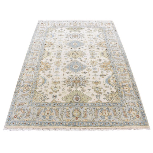 Pearl White, Natural Dyes, Heriz Design, 100% Wool , Hand Knotted, Oriental Rug