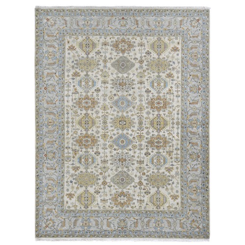 Ivory, Karajeh Design Repetitive Geometric Gul Design Natural Dyes, Pure Wool Hand Knotted, Oriental Rug