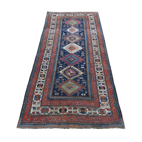 Navy Blue, Antique Caucasian Kazak, Good Condition, Even Wear, Vegetable Dyes, Hand Knotted, Pure Wool, Wide and Long Oriental 