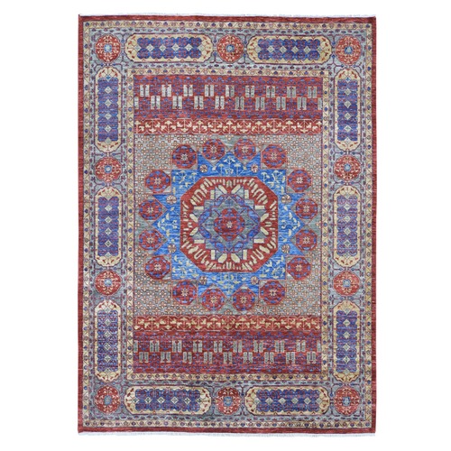 Red, Hand Knotted Mamluk Design Vegetable Dyes, Thick and Plush Hand Spun New Zealand Wool, Oriental Rug