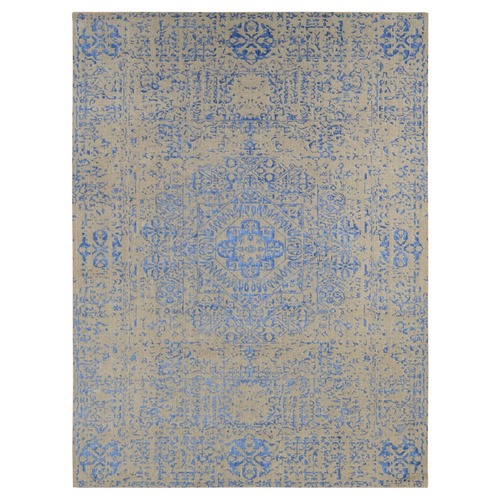 Bayern Blue, Hand Loomed, Wool And Art Silk, Mamluk Design, Oriental 