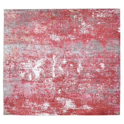 Imperial Red, Modern Abstract Galaxy Design Persian Knot, Pure Soft Wool Hand Knotted, XL Square Oriental Rug