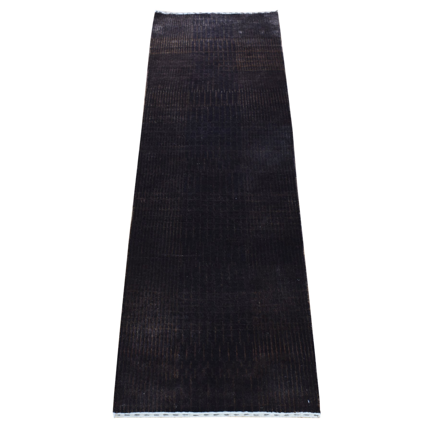 Midnight Brown, Modern Nepali Tone on Tone, Wool and Silk Hand Knotted, Runner Oriental 